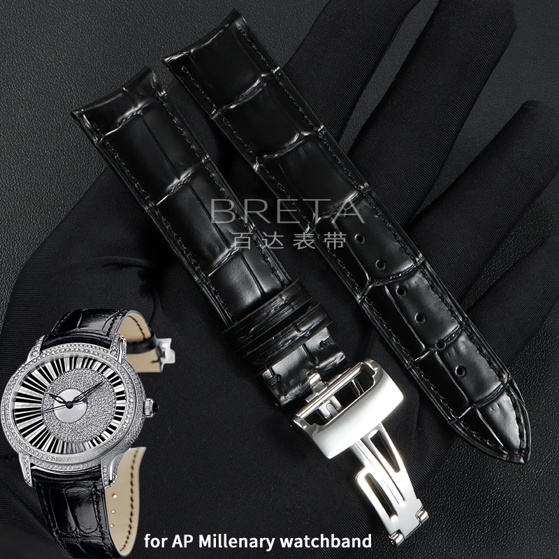 Фото Ремешок для часов из натуральной кожи 20x16 мм для AP Audemars Piguet Millenary, изогнутый ремешок из воловьей кожи, замена ремешков для часов Jaeger-LeCoultre №1