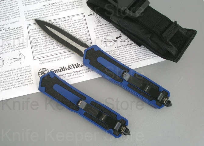 

Micro OTF Tech Knife SC Series 440C Blade Double Edge 57HRC Hardness Aviation Aluminum Alloy Blue Handle Self Defense Knife