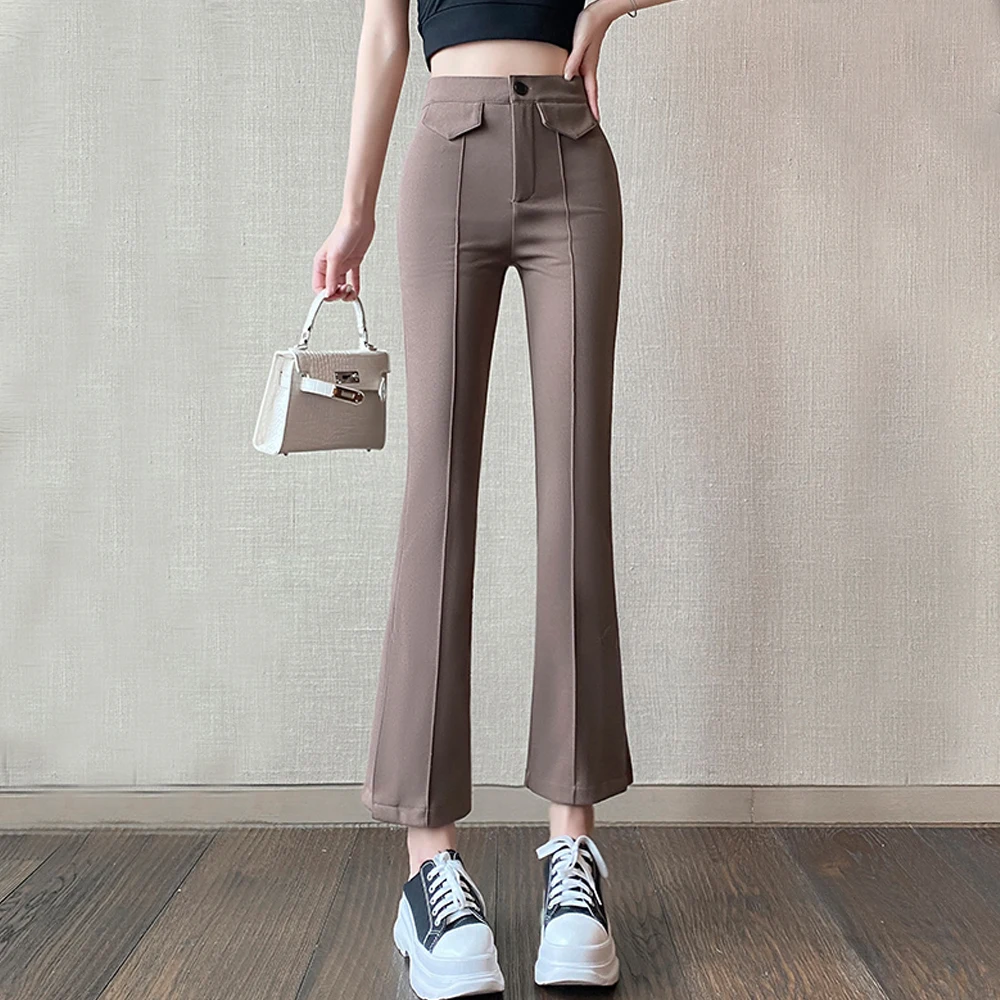 

Women Flare Pants Summer Split Ankle Length Trousers Womens Elegant High Waist Stretch Casual Pants Korean Fashion Formal Pants