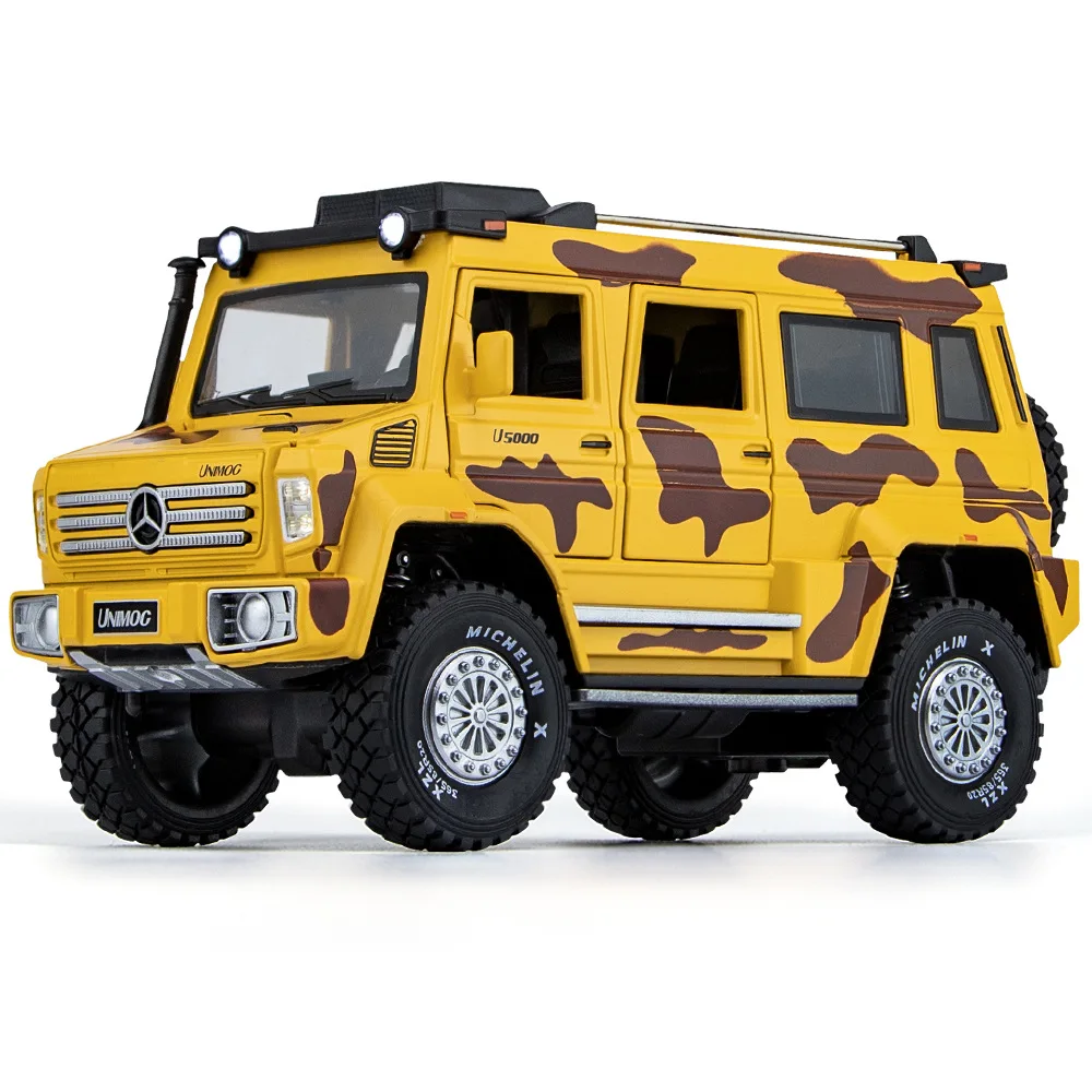 

1:24 Масштаб Orv литая машина Benz камуфляж Unimog U5000 Металлическая Модель со звездами и звуком оттягивающий автомобиль из сплава игрушки для подарка