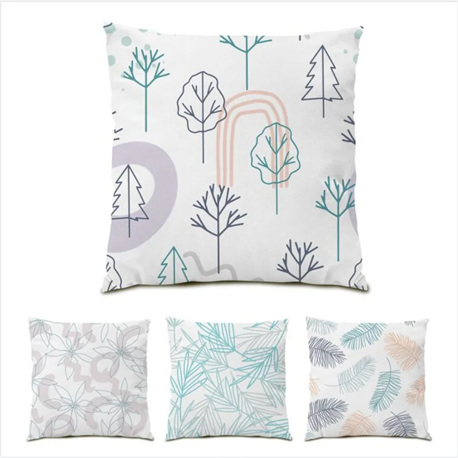 

Home Decoration Polyester Linen Pillow Covers Decorative Cushion Velvet 45x45 Cushions Covers Flower Leaves Pattern Cover E0250