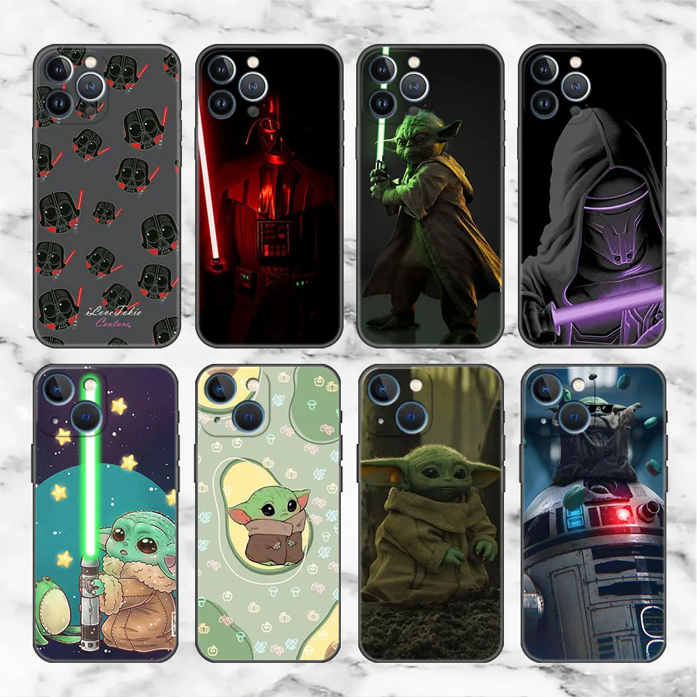

Phone Case For Apple iPhone 13 12 11 Pro Max 13 12 Mini XS XR X 7 8 Plus 6 6S 5 5S SE 2020 Black Funda Star Wars Cartoon Yoda