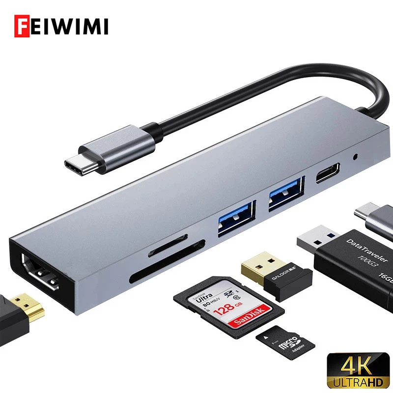 USB 3.1 Type-C Hub To HDMI Multi Splitter Adapter 4K Thunderbolt 3 USB C Hub with TF SD Reader Slot PD for MacBook Pro Air PC