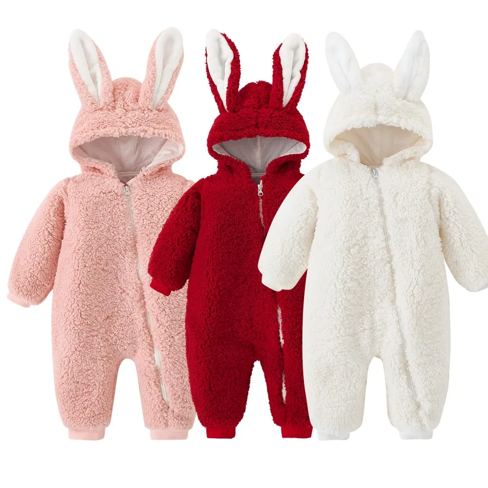 

Baby Girls Rabbit Rompers for 0-12M Winter Fleece Babi Girl Clothes Baby Clothes Newborn Bunny Ear Costume Winter Baby Jumpsuits