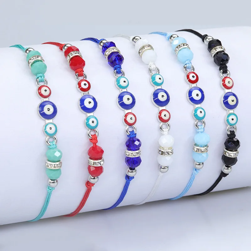 

Lucky Turkey Evil Eye Bracelet For Women Men Colorful Crystal Beads Demon Eye Rope Chain Wristband Birthday Party Luck Jewelry