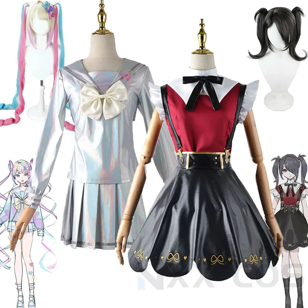 

Needy Girl Overdose Cosplay Costume Wig JK Uniform Leather Skirt Set Outfits Anime Game Abyss KAngel Ame Chan Cosplay Costumes