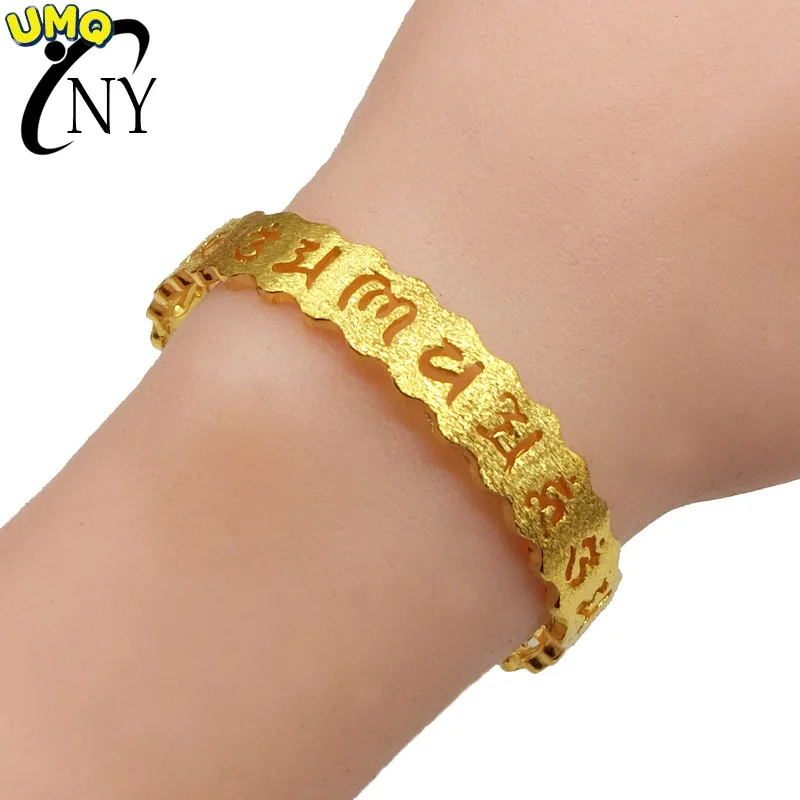 

Ювелирные изделия Niyou, браслет из чистого 24-каратного золота с изображением мантры и грустным шармом, женское открытое ювелирное изделие из ...