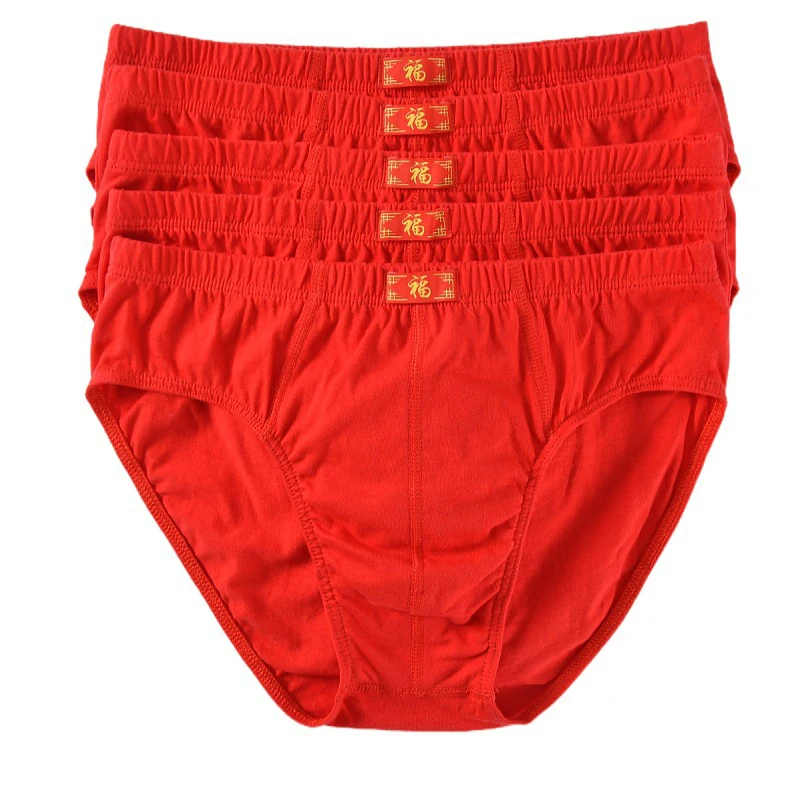 5Pcs/Lot New Men's Red Underwear Men Cotton Red Oversize Underpants Soft Comfortable Breathable Men's Red Briefs