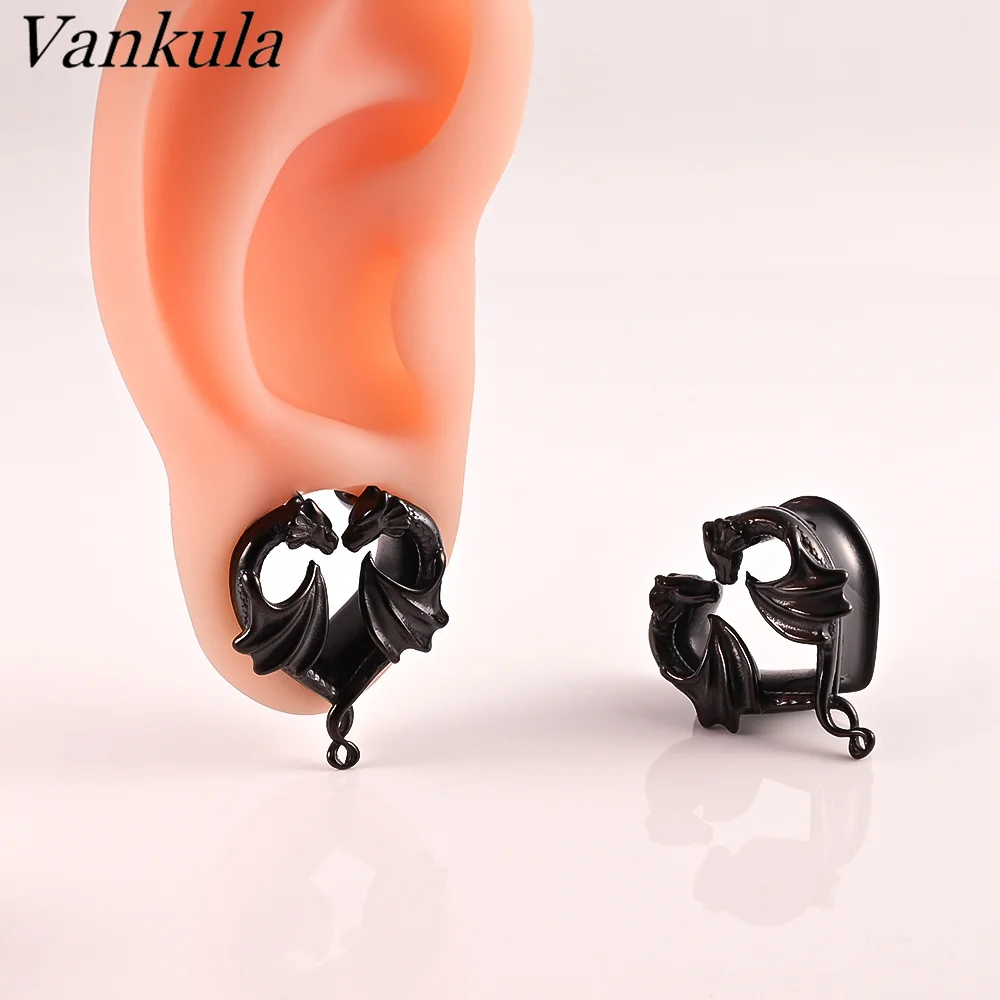 

Vankula 2PCS Stainless Steel Vintage Dragon Saddle Plugs Ear Gauges Tunnels Piercing Stretchers Saddle Hangers for Weight