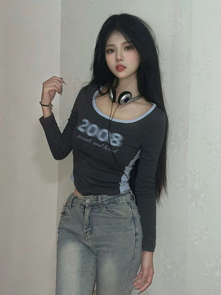 Женская футболка с буквенным принтом винтажная облегающая в стиле Харадзюку