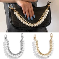 2 color pearl bag strap for handbag belt purse replacement handles cute bead metal chainfor bag accessories