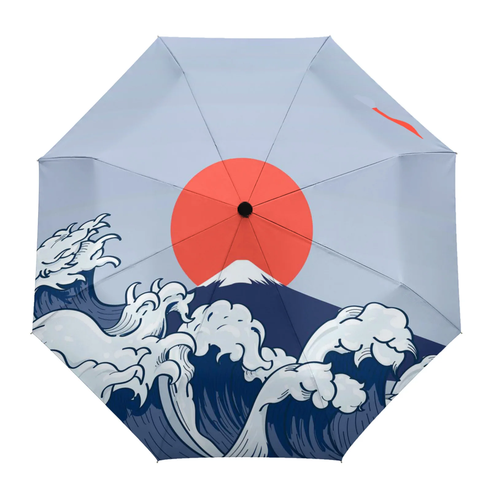 

Red Sun Waves Retro Zephyr Rain Foldable Umbrella for Women Males Eight Strands Sunny Umbrella Fully-automatic Umbrella