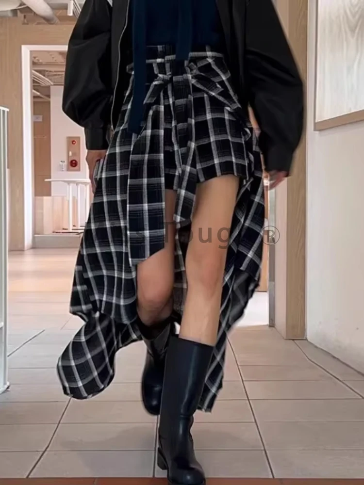 Новинка 2025 корейская модная винтажная черная клетчатая юбка женская Y2k с высокой
