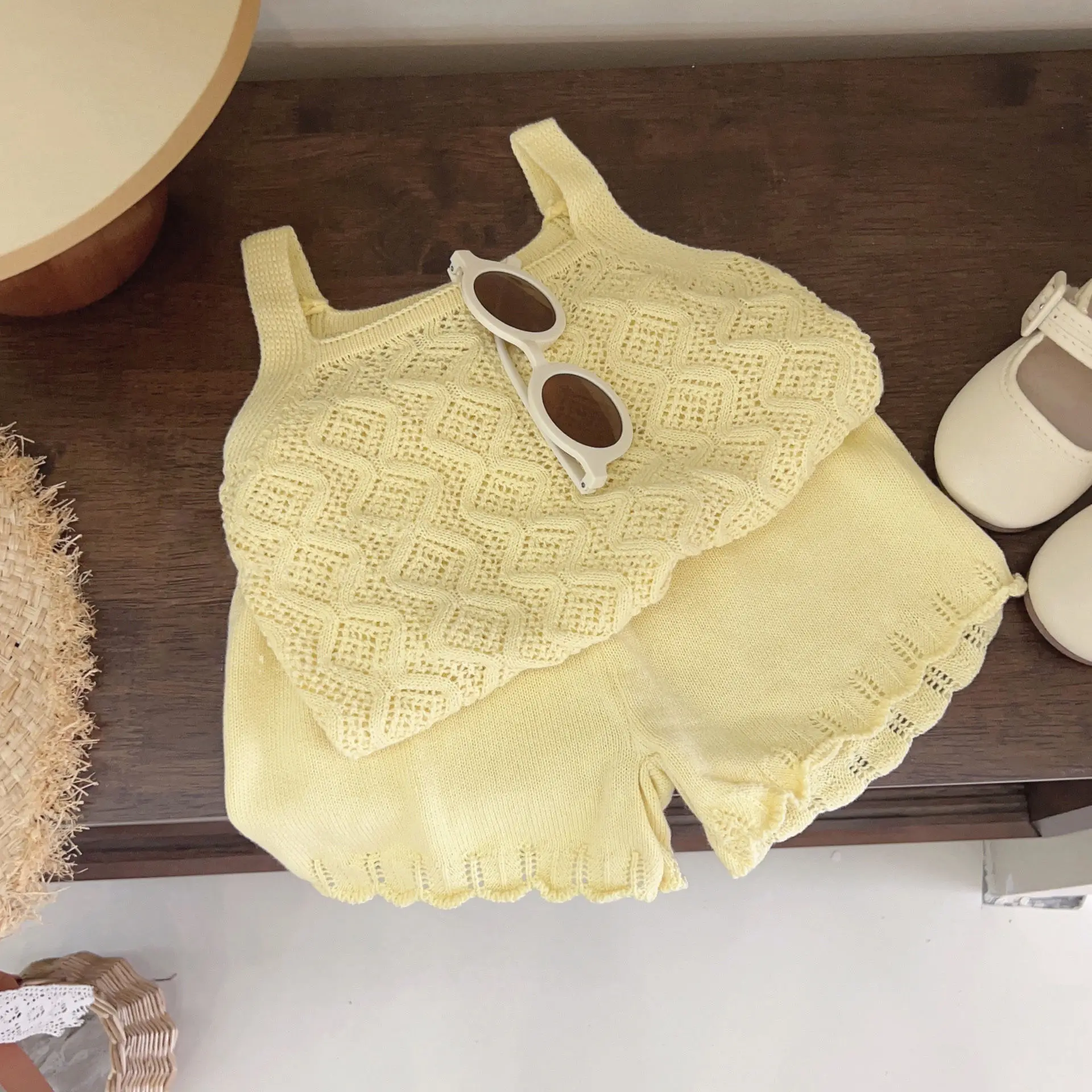 

Girls Summer Knitted Clothes Sets Clothing for Children Solid Pure Color Vest + Short Costumes for Girls Toddler Kids Tracksuits