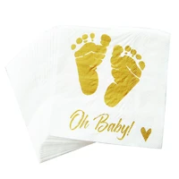20pcs baby shower napkins oh baby gold printed babys feet napkins for boy and girl birthday party decoration supplies 25x25cm
