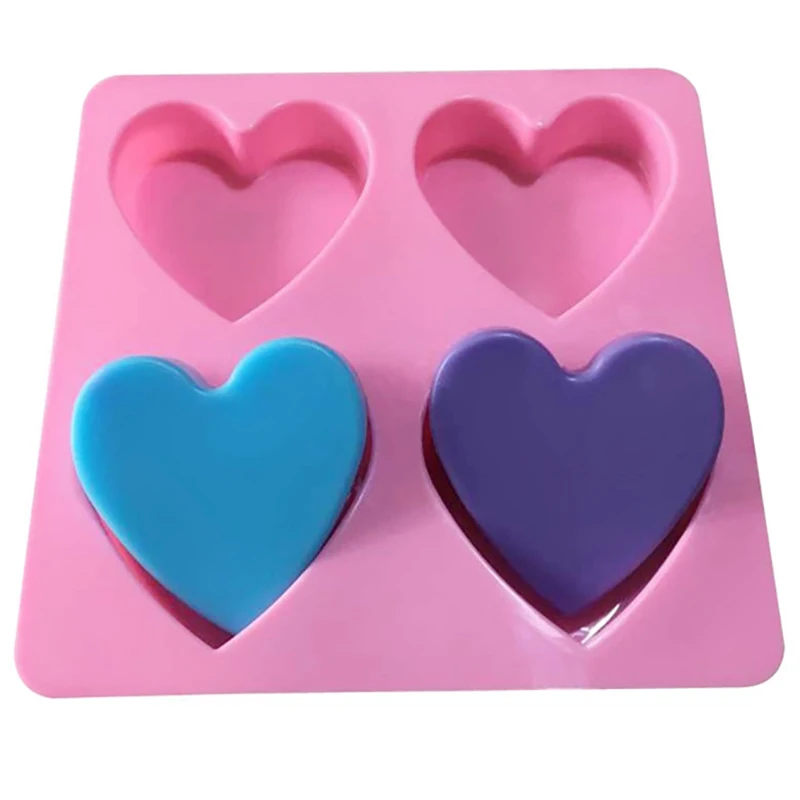 

4 Cavity 15*15*2CM Handmade Silicone Soap Mold Heart 3d Craft Soap Making For Candle Resin Mould