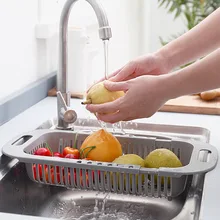 Multifunctional Kitchen Retractable Sink Hollow Fruit and Vegetable Washing Basket Space Saving Drain Basket Kitchen Gadgets