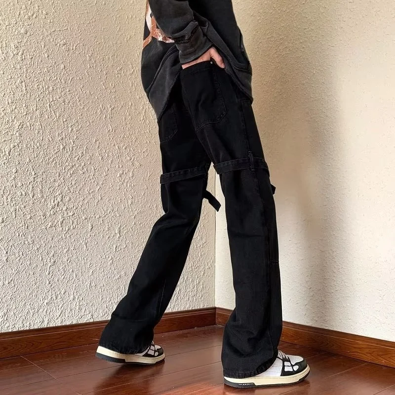 Black Baggy Jeans Men Fashion Casual Retro Straight Jeans Men Japanese Streetwear Hip-hop Loose Denim Pants Mens Trousers S-3XL