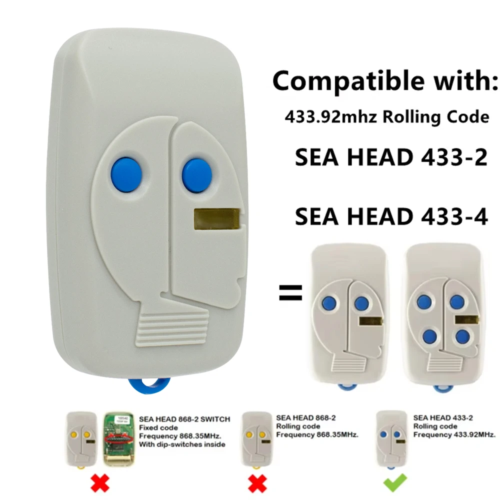 

SEA HEAD 433-2 HEAD 433-4 Пульт дистанционного управления для гаражных ворот 433,92 МГц Ручной передатчик с подвижным кодом