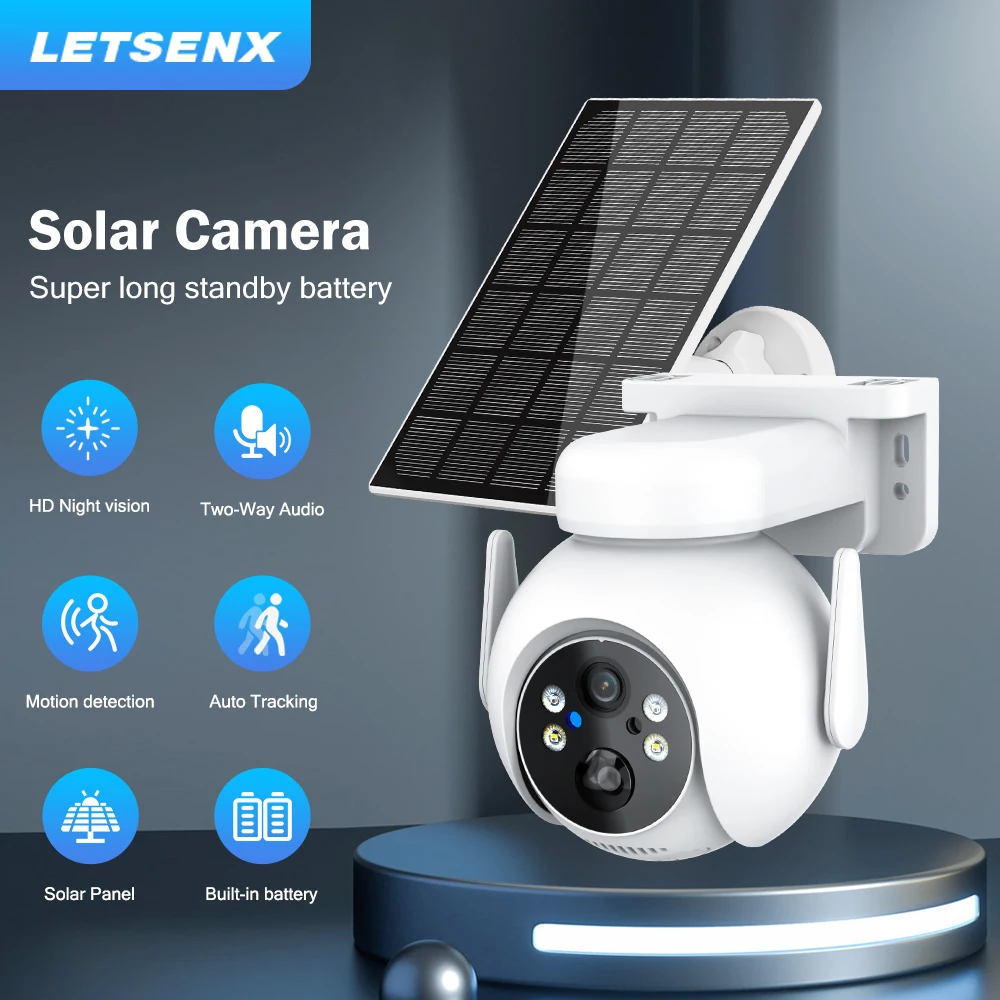 

Solar Camera Wifi Outdoor 4MP PIR Human Detection Wireless Surveillance IP Cameras With Solar Panel 7800mAh Recharge Battery