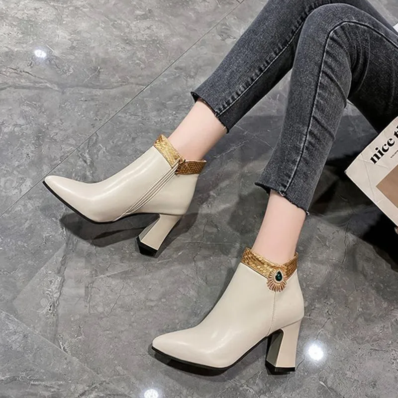 2022 Fashion Ankle Boots For Women Office Shoes Autumn Winter Dress Shoes Female Modern Boots 8cm High Heels Ladies Short Boots