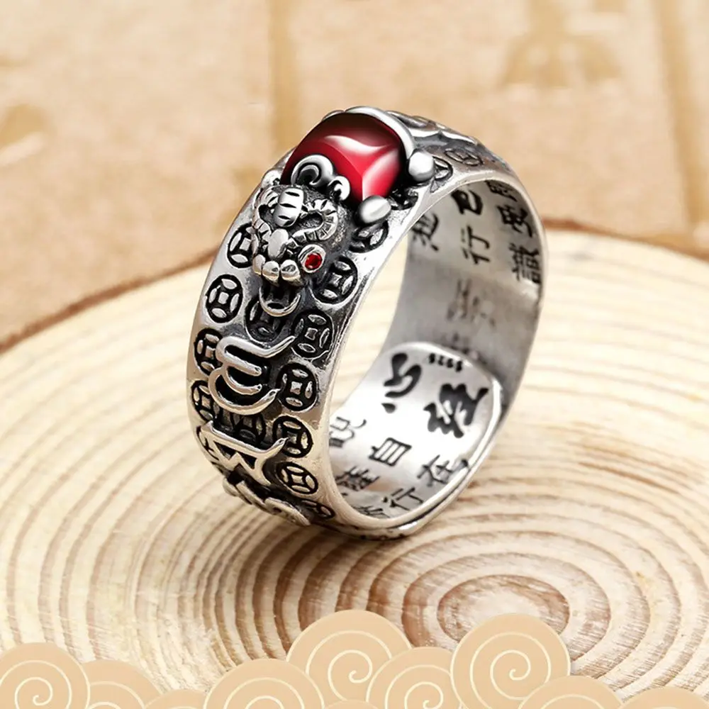 

Buddhist Amulet Retro Protection Wealth Pixiu Feng Shui Jewelry Lucky Rings Adjustable