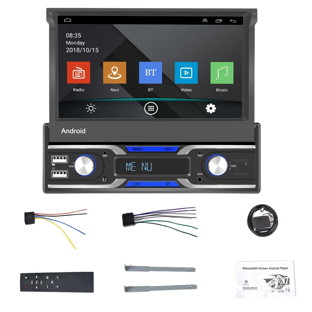 

1 Din Carplay Android Auto 7 inch Android 10.1 Universal Car Radio WIFI Telescopic Screen Multimedia Player B