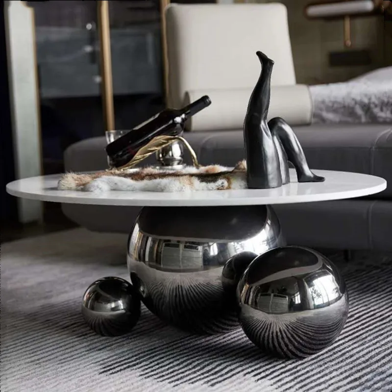 

Italian Style New Coffee Table Modern Marble Round Tea Table Living Room Hotel Customization