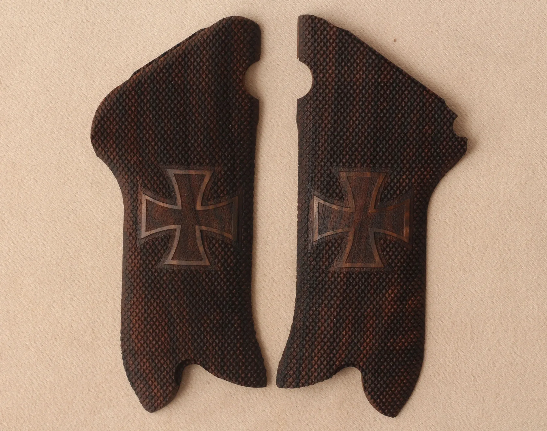 

Ksd Mauser P 08 Model Compatible Walnut Grip for Replacement, with Diamond Checkered Pattern and Cross