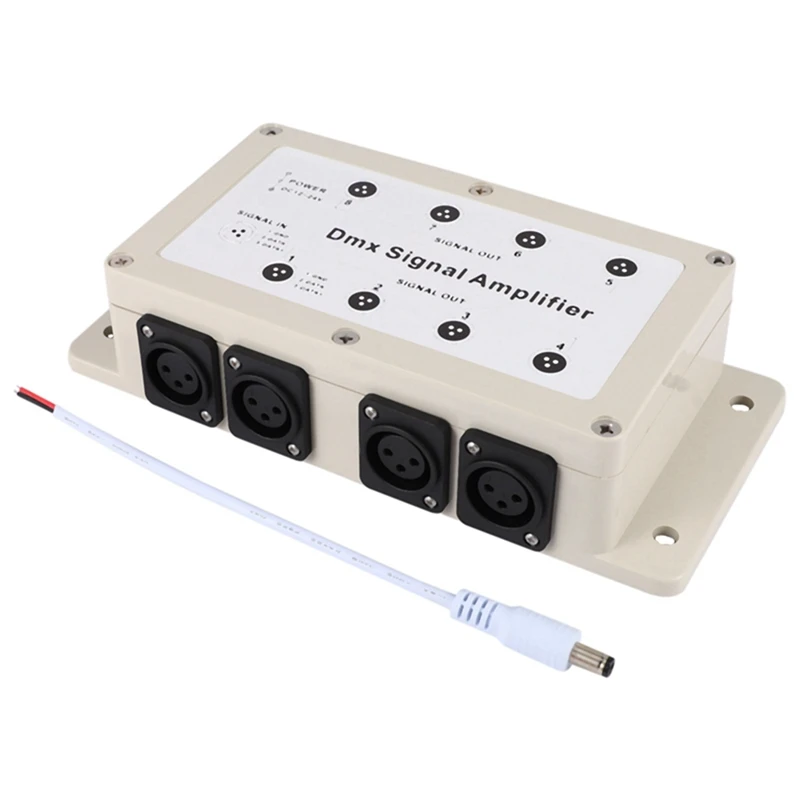 

1 шт. Dc 12-24 В 8-канальный выход Dmx Dmx512 светодиодный контроллер усилитель сигнала кремово-белый пластик для домашнего оборудования