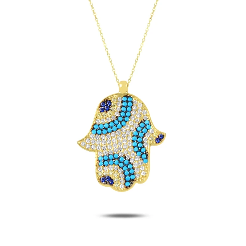 melhor Prata 925 Sterling Nano Gemstone Fatma Master Mão Colar