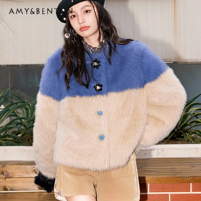 Winter New Single-Breasted Wool Coats for Ladies Fashion Furry Fur Clothing Coat Women's Design Thickened Warm Temperament Coat