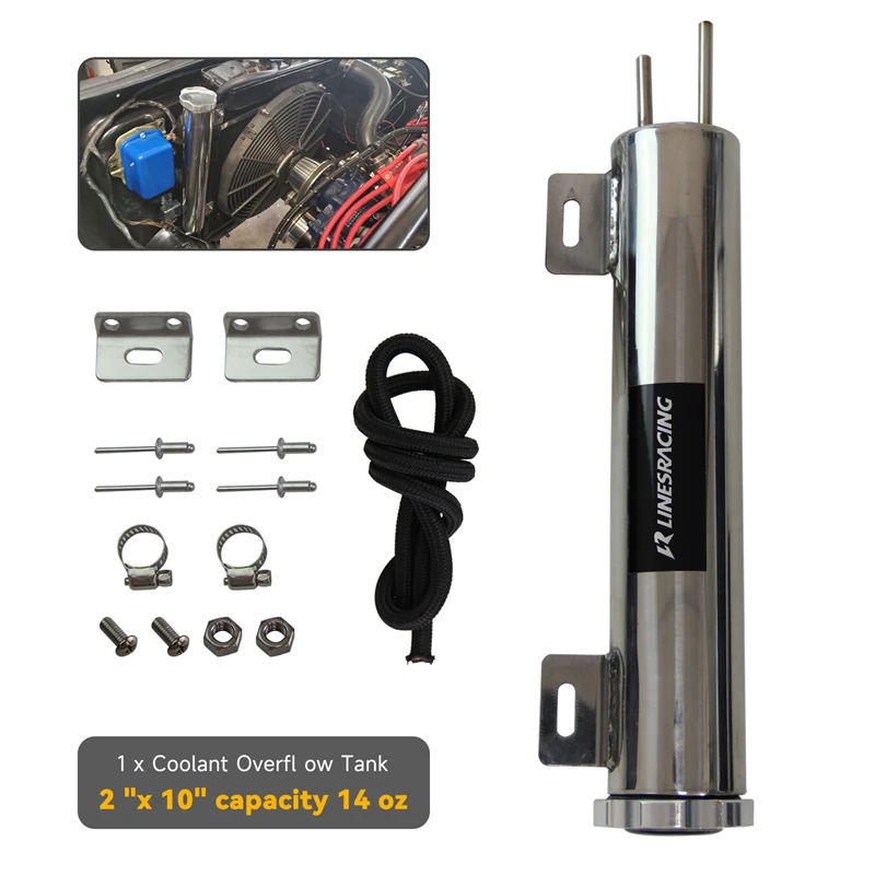 

2x10 inch 14 oz Stainless Steel Cooling Overflow Tank & AN4 1 Meter Nylon Braided Fuel Hose