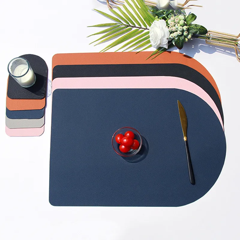 

Double-layer Oval PU Placemats for Dining Table Leather Textural Designed Non-Slip Oil Proof Water Heat Stain Resistant Placemat