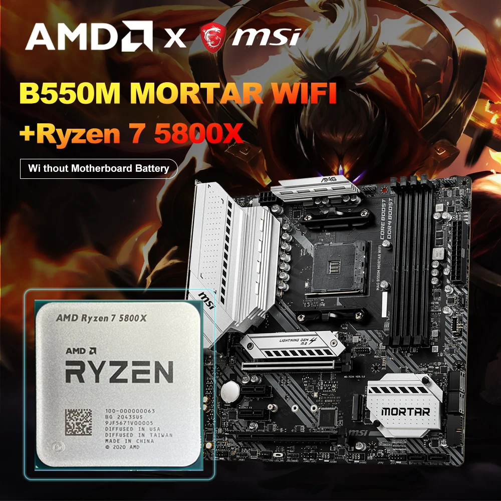 

MSI New MAG B550M MORTAR WIFI Motherboard + AMD Ryzen 7 5800X R7 5800X CPU Processador Micro-ATX B550 DDR4 128G placa mae
