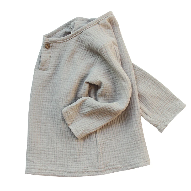 

Boys Girls Long Sleeve Shirt Spring Autumn Linen Pleated Solid Children Cotton Soft Blouse Fashion Casual Baby Kids Clothing
