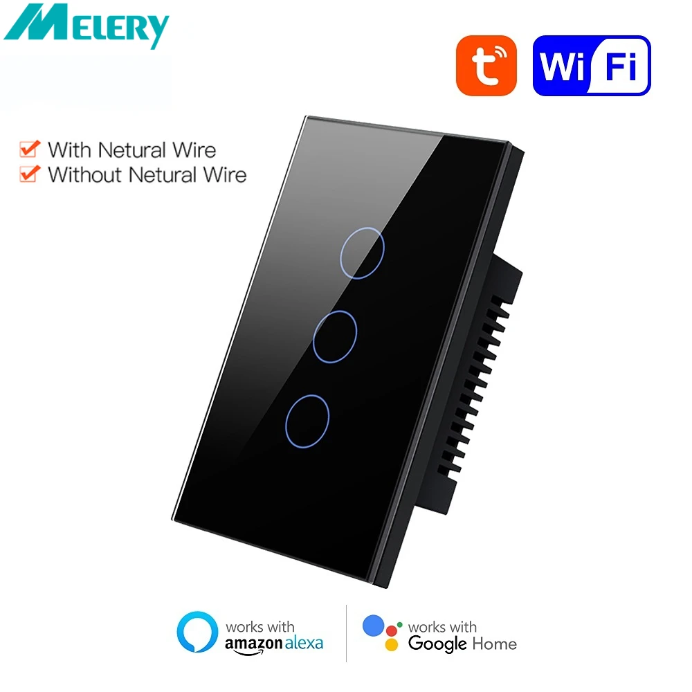 

Melery WiFi Light Switch Interruptor Inteligente US No Neutral Wire Required Tuya Remote Control Smart Touch Alexa Google Home