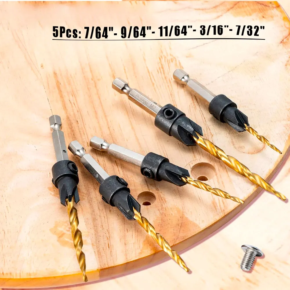 

Набор сверл для зенковки по дереву Binoax SAE, коническое сверло с шестигранным хвостовиком 1/4 "для деревообработки 1/4 7/64 9/64 11/64