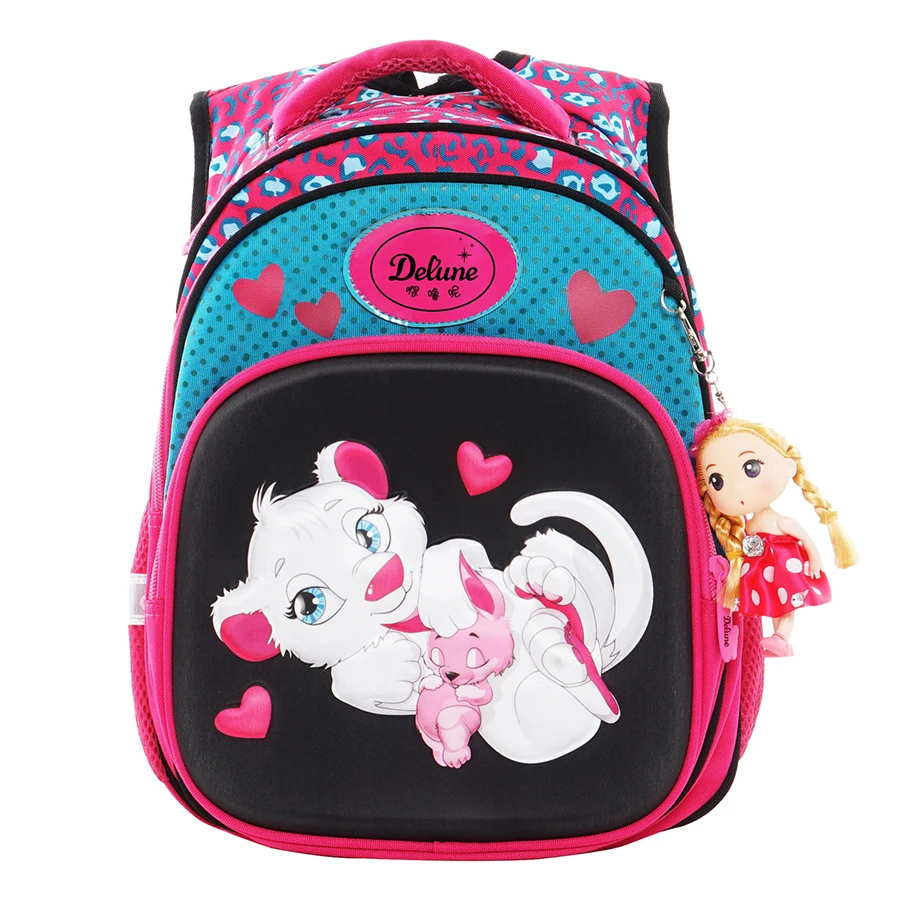 

Delune Girls Cartoon School Bags For Grade 1-3 Fashion Animal Print Orthopedic Backpack Children Gift Schoolbag Mochila Escolar