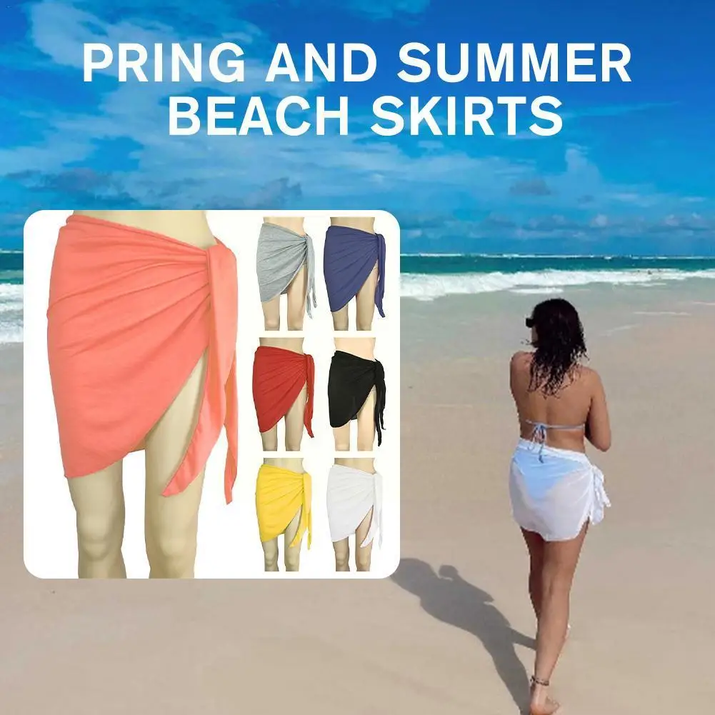 

New Women Short Sarongs Swimsuit Coverups Beach Bikini Wrap Sheer Short Skirt Chiffon Scarf Cover Ups For Women Swimwear V9e1