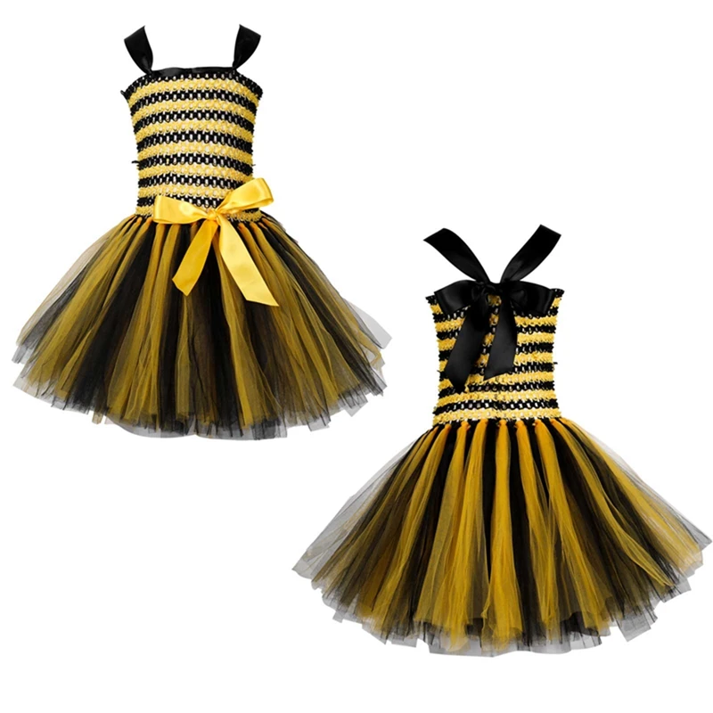 

Girls Little Bee Tutu Dress Halloweeen Cosplay Costume Set Tulle Flowers Kids Holiday Party Honeybee Fairy Fancy Dress Up Outfit