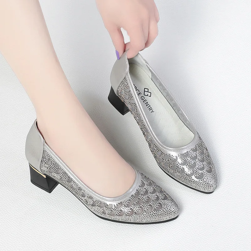 CINESSD 2023 Summer Fashion Pumps Cut-outs Women Crystal Casual Ladies Shoes High Heels Tenis Feminino Genuine Leather Sandals