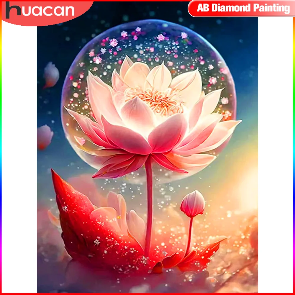 

HUACAN 5D Diy AB Diamond Painting Flower Mosaic Kit Full Square Round Embroidery Lotus Handicraft Home Decoration Gift