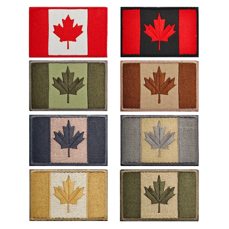 

Canada Maple Leaf Flag Embroidered Patches Hook and Loop Canadian Flags Tactical Military Patch Appliques Armband Badges