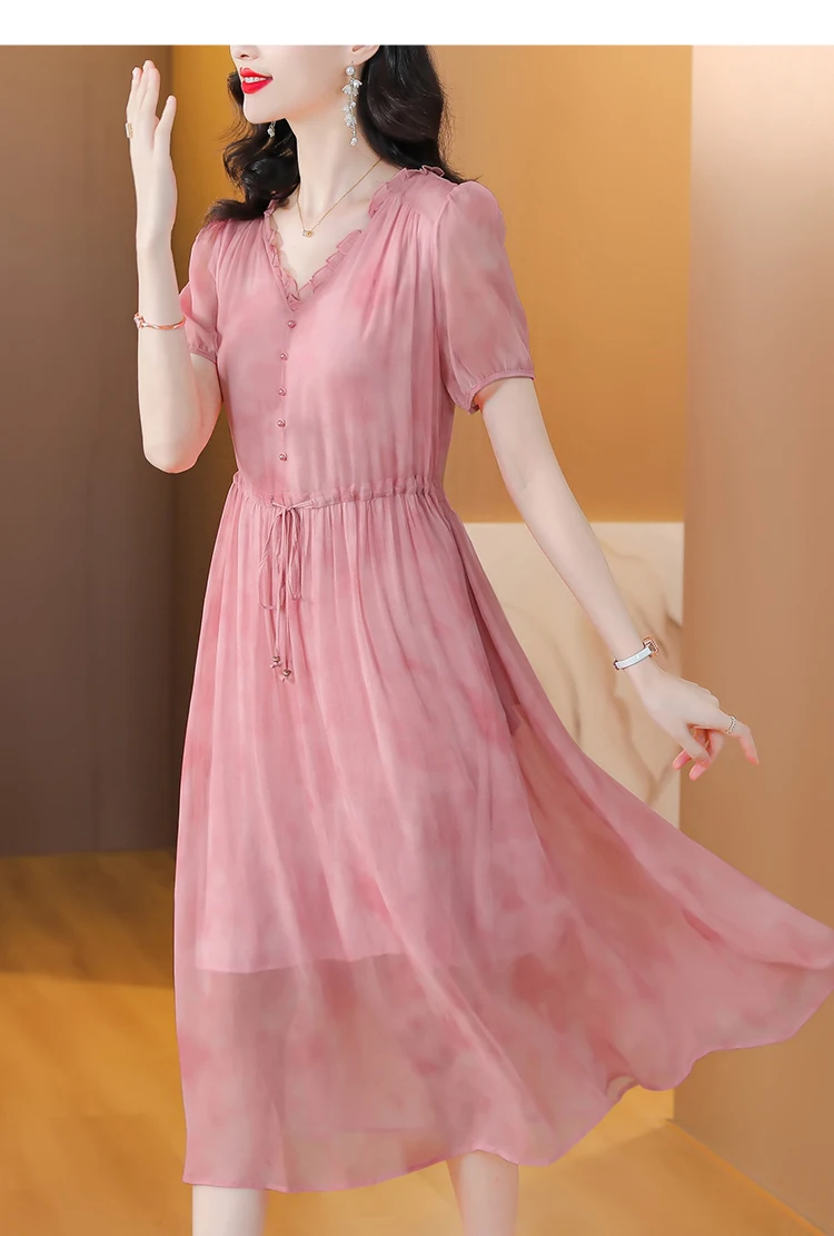 Женское винтажное шелковое платье свободного покроя повседневное однотонное