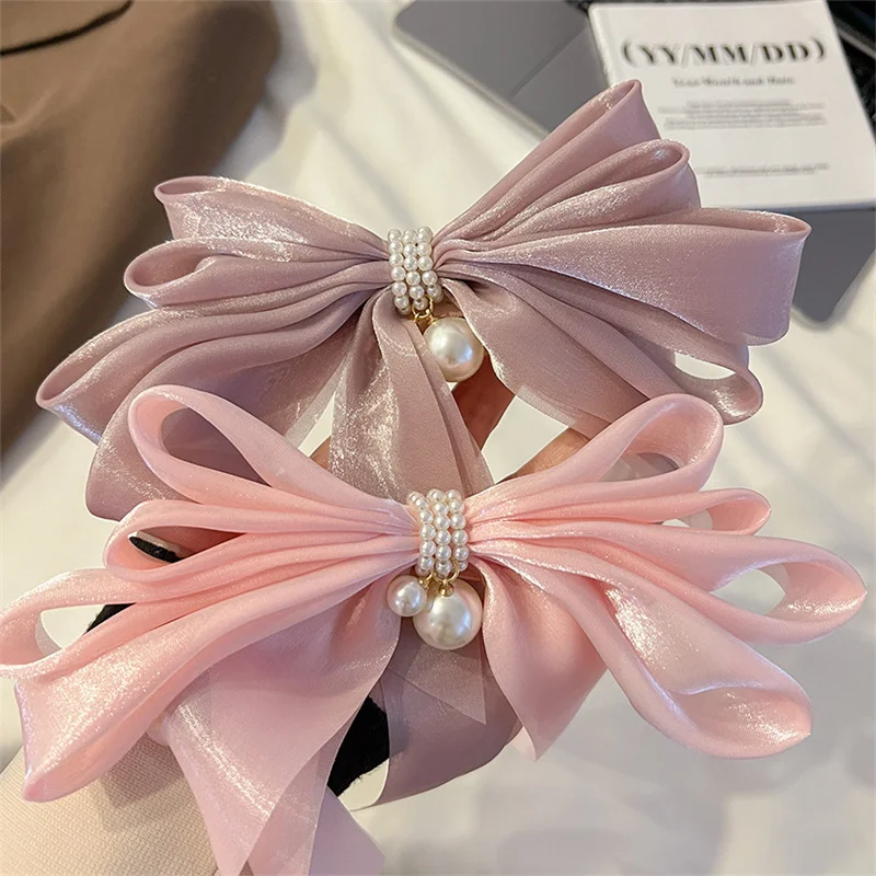 

YW GAIRU Korean Exquisite Version Pearl Silk Ribbon Bow Womens Hair Clip Elegant Kawaii Bows Hair Pins Accessory For Baby Girls