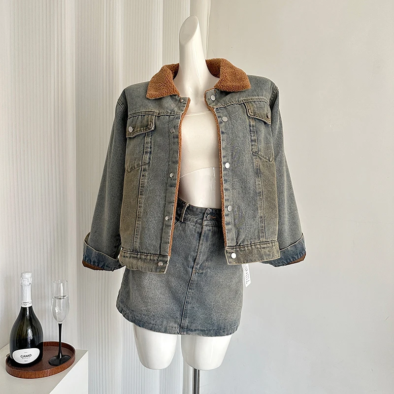 LUZHEN модная уличная джинсовая куртка в стиле ретро с подкладкой из овечьей шерсти