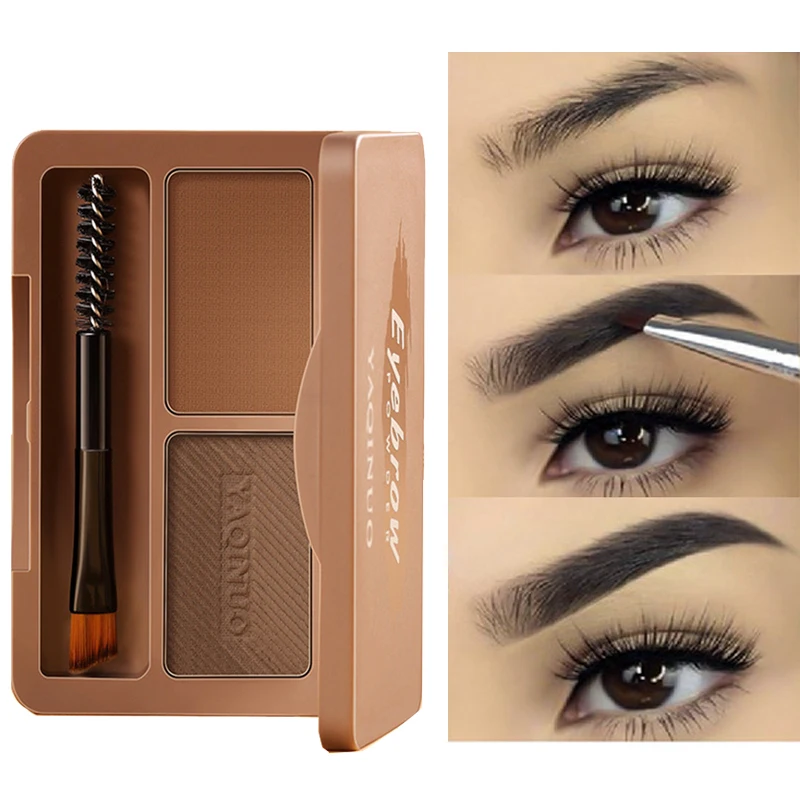 

Double Color Eyebrow Powder Waterproof Brow Tint Enhancers Pigment Natural Eyebrow Shadow Palette with Brush Makeup Cosmetic