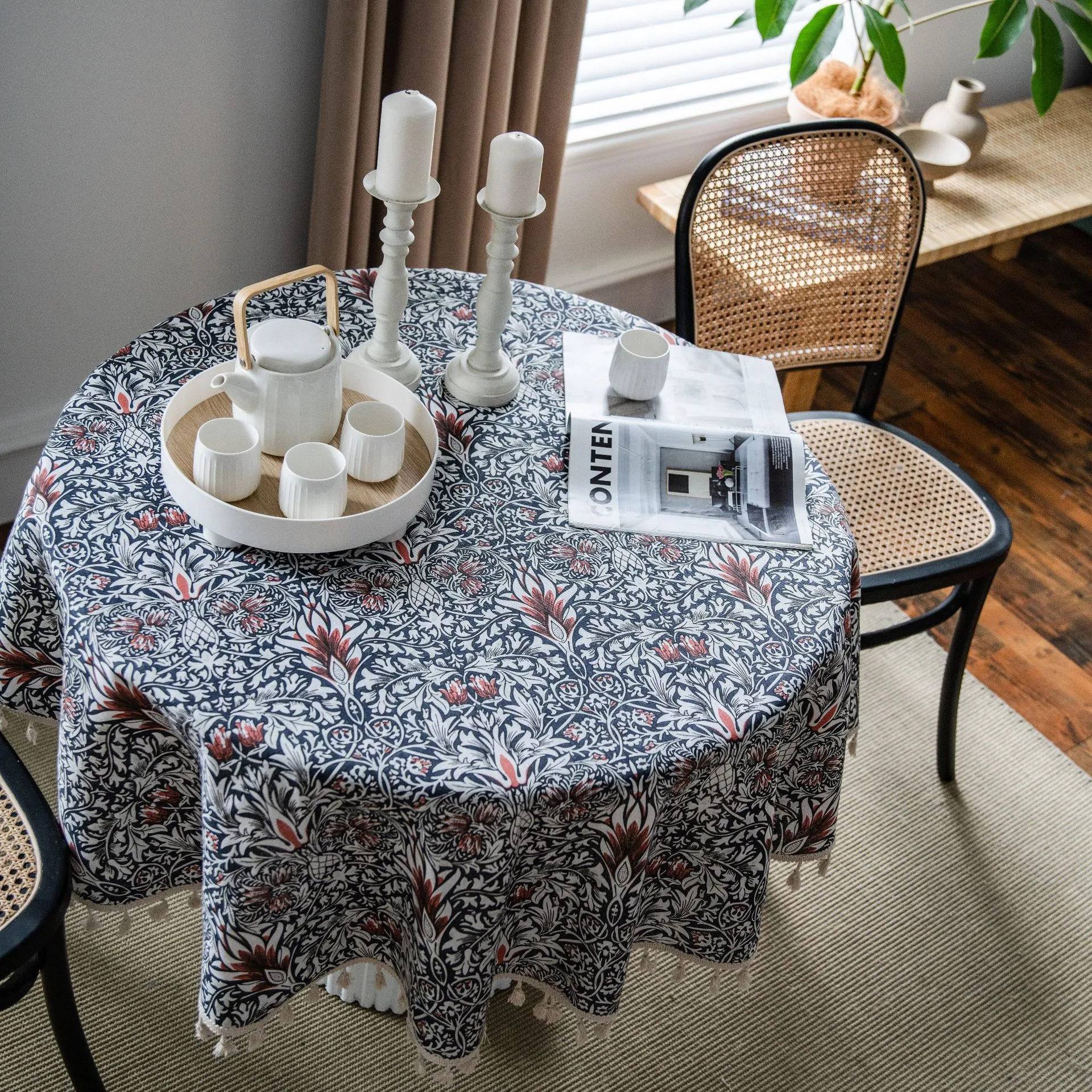 

Cotton Hemp Round Tablecloth Waterproof and Oilproof Tablecloth Home Coffee Table Desk Cover Birthday Party Table Decoration