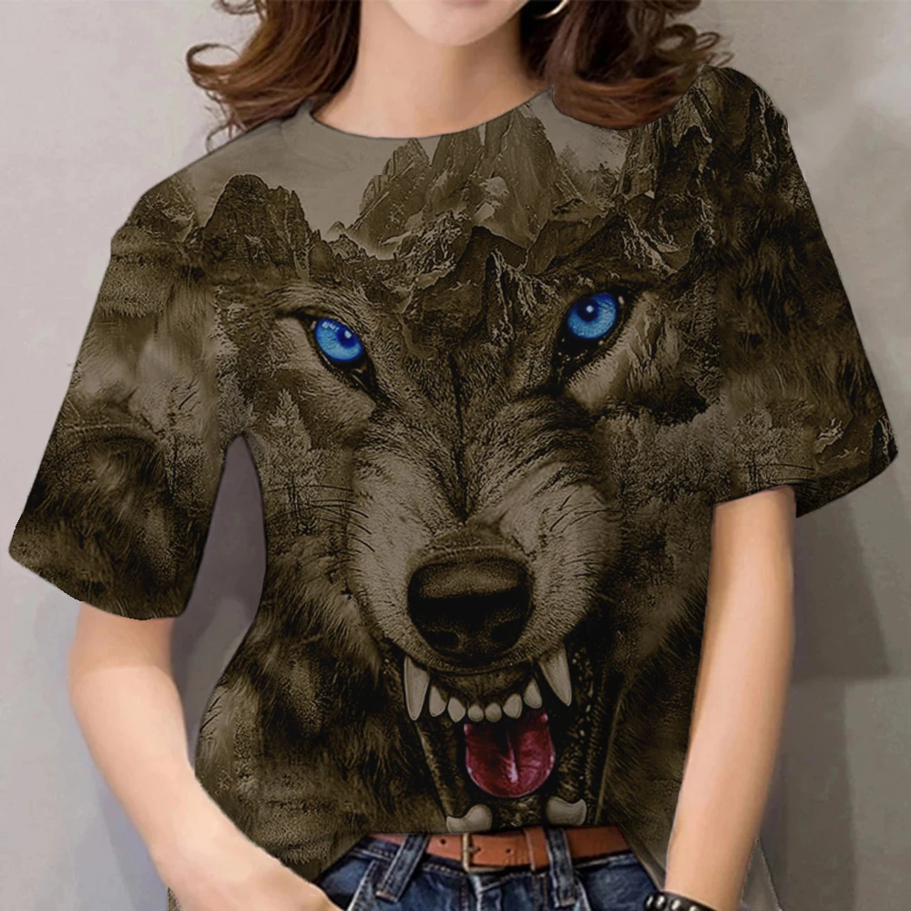 Women's T-shirt Short sleeve Wolf Pattern Printed Top Street Fashion Female T Shirt Harajuku Casual Pullover 5xl Breathable Tees